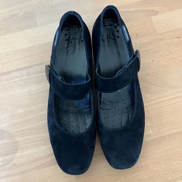 Mephisto Kimona Black Suede Leather Wedge‎ Mary Jane Metal Strap Comfort Shoe - Picture 5 of 11